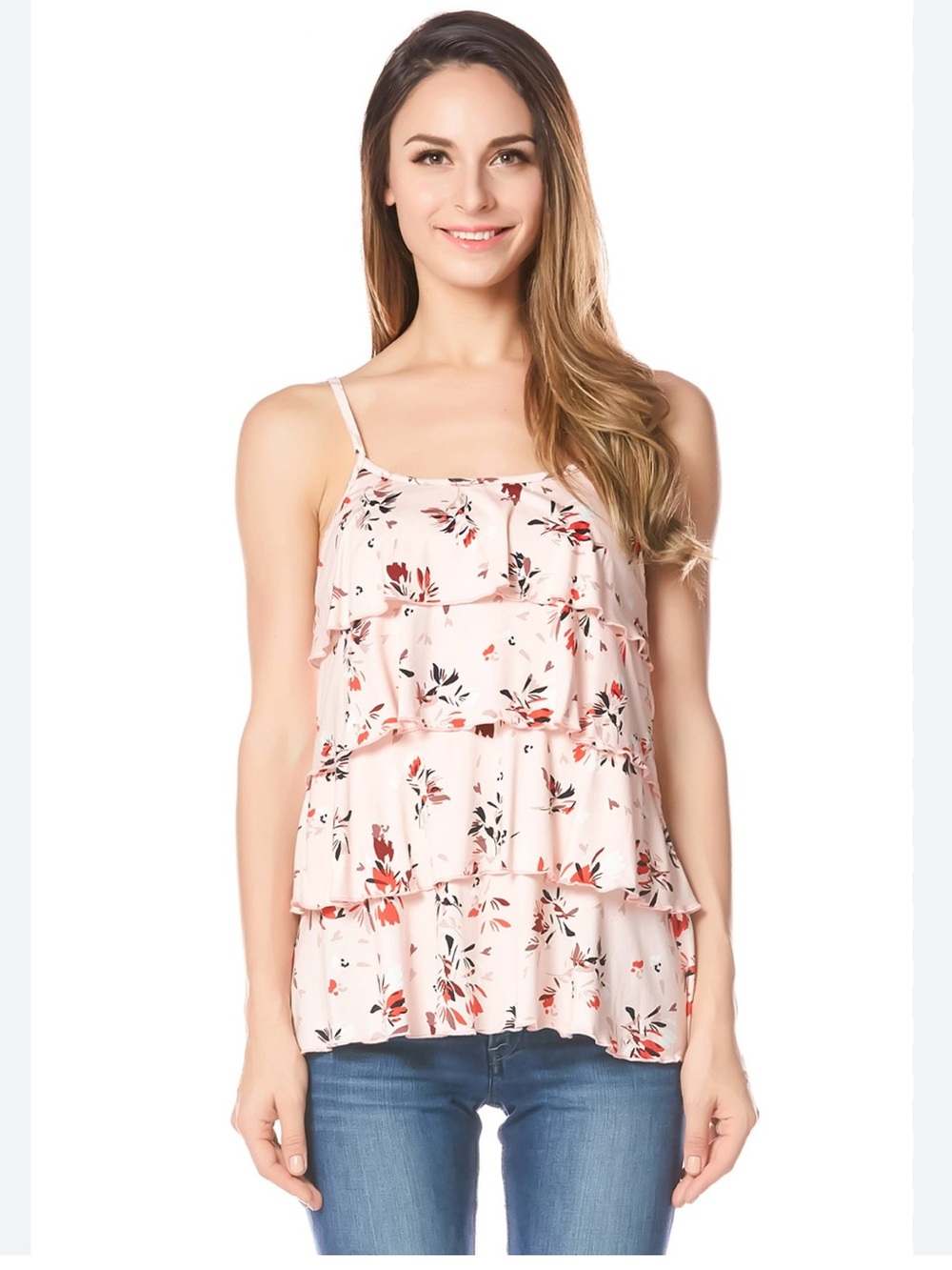 Bearsland Camisole in Pink Floral with Ruffles and Adjustable Straps